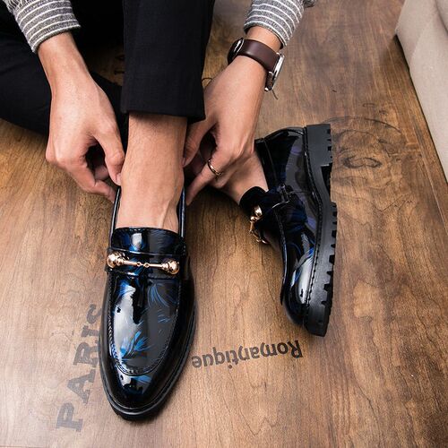 Shiny Leather Shoes for Men Platform Dress Shoes Luxury Slip