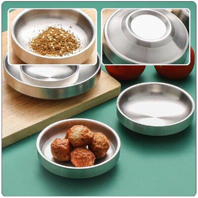 2 Pcs Pickle Dish Dipping Plate Stainless Steel Seasoning