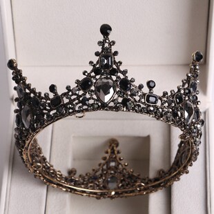 Baroque Black Crystal Big Round Bridal Tiaras Crowns Pageant