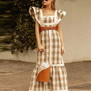 Patchwork Maxi High Square 2024 Collar Women Vintage Dress