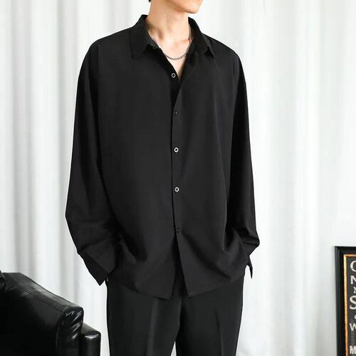 Solid Shirt Men Black Long sleeved Shirts Men Korean Comfort