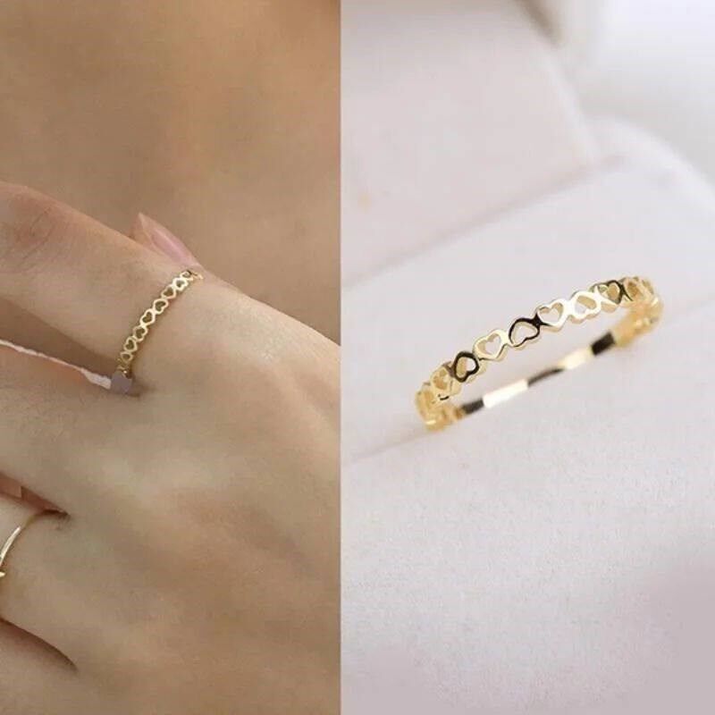 Huitan Exquisite Heart to Heart Finger Rings Women Simple St - 实物图