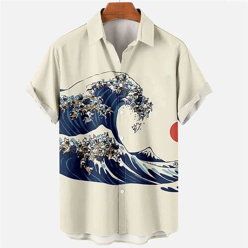 Mens Hawaiian Shirts D Printed Short Sleeves casual Lapel