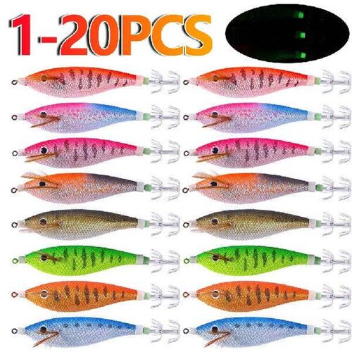 1-20pcs Glowing Egging Lures Squid Hooks Horizontal