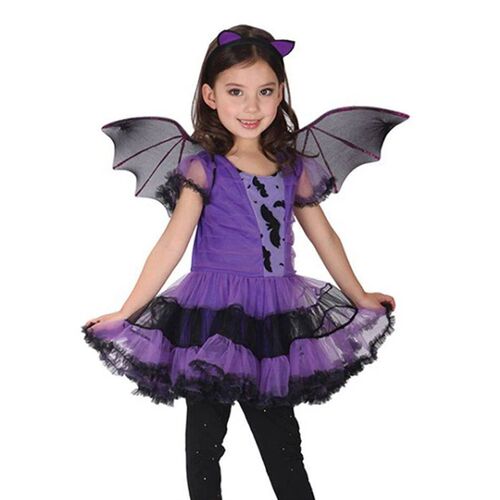 Child Girl Cute Witch Dress Bat Vampire Halloween Costume