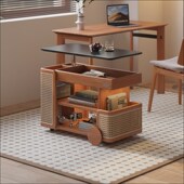 实木升降边几沙发边柜侧边柜可移动小推车樱桃木家用客厅旋转茶几