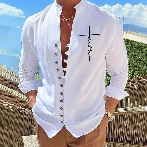 Hot Sale Spring Cotton Linen Autumn  Mens Long-Sleeved Shir