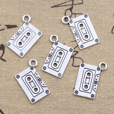 20pcs Charms Retro 80s Cassette Tape 20x13mm Antique Silver