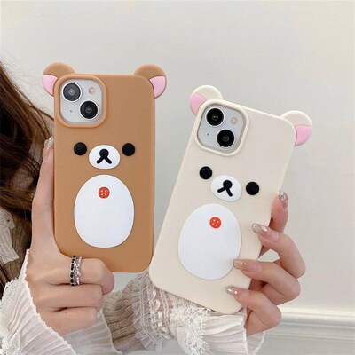 Cartoon Cute 3D Pink Ears Big Mouth Bear Silicone Soft Case