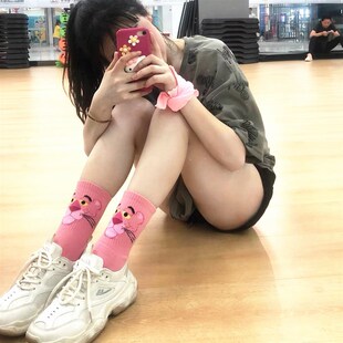 Women Pink Leopard Head Crew Socks Naughty Cotton Ins Fashio