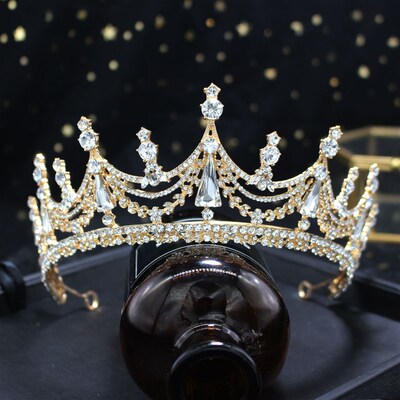 Baroque Luxury Geometric Crystal Bridal Tiaras Crown Big Rhi