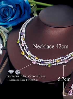 ThreeGraces Shiny Colorful Cubic Zirconia 3 Rows Multi Layer