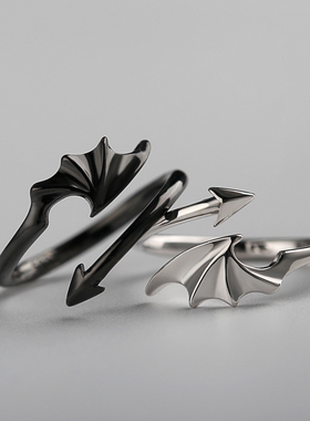 LATS Punk Vintage Evil Wings Rings for Women Men Couple Wedd