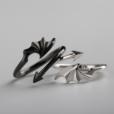 LATS Punk Vintage Evil Wings Rings for Women Men Couple Wedd