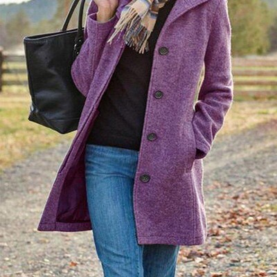 AutumnWinter European Womens Fashion Retro MidLong Solid Col