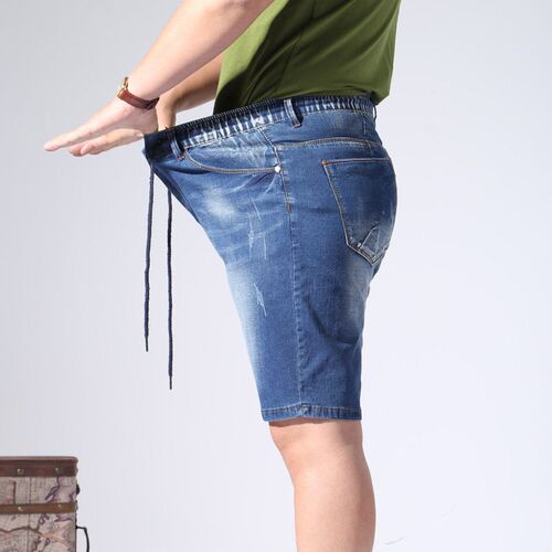 Elastic Waist Denim Shorts Mens Five-point Pants Plus Size