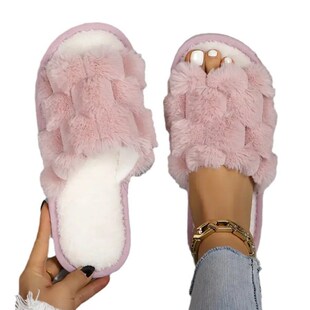 Furry Slippers For Household Thick Sole Warm And Non-slip Co