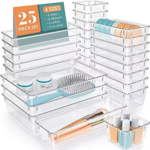 Drawer Organizers Set Clear Plastic Desk Dividers Bins Bedro