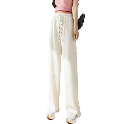 Summer Puff Pants Elastic Waist Drawstring Lazy Style Straig