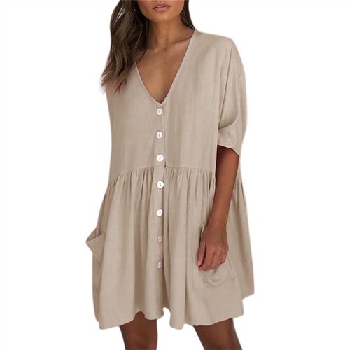 Womens Dress Loose High Waist Draped Half Sleeve Mini