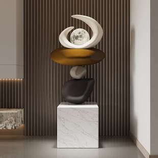 左顾  创意重叠石头雕塑售楼处摆件酒店大堂落地艺术楼梯口装饰品