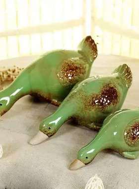 入户花园装饰吸水鸭 陶瓷家居饰品创意隔板鸭 客厅电视柜背景摆件