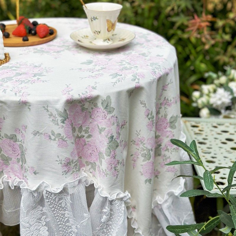 法式浪漫香芋紫田园庭院风印花桌布蕾丝花边茶几装饰床头柜盖巾布,居家布艺,桌布,淘宝优惠券,粉丝福利购,淘宝优惠卷