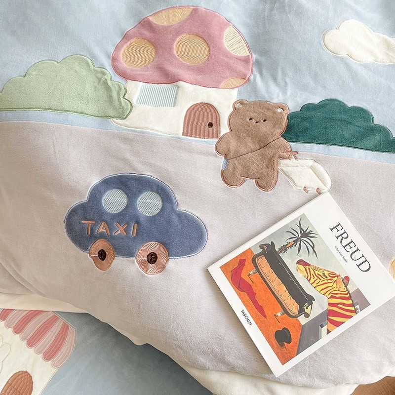 秋冬卡通保暖四件可爱动物贴布绣加厚珊瑚绒被床上用品,床上用品,床品套件/四件套/多件套,淘宝优惠券,粉丝福利购,淘宝优惠卷