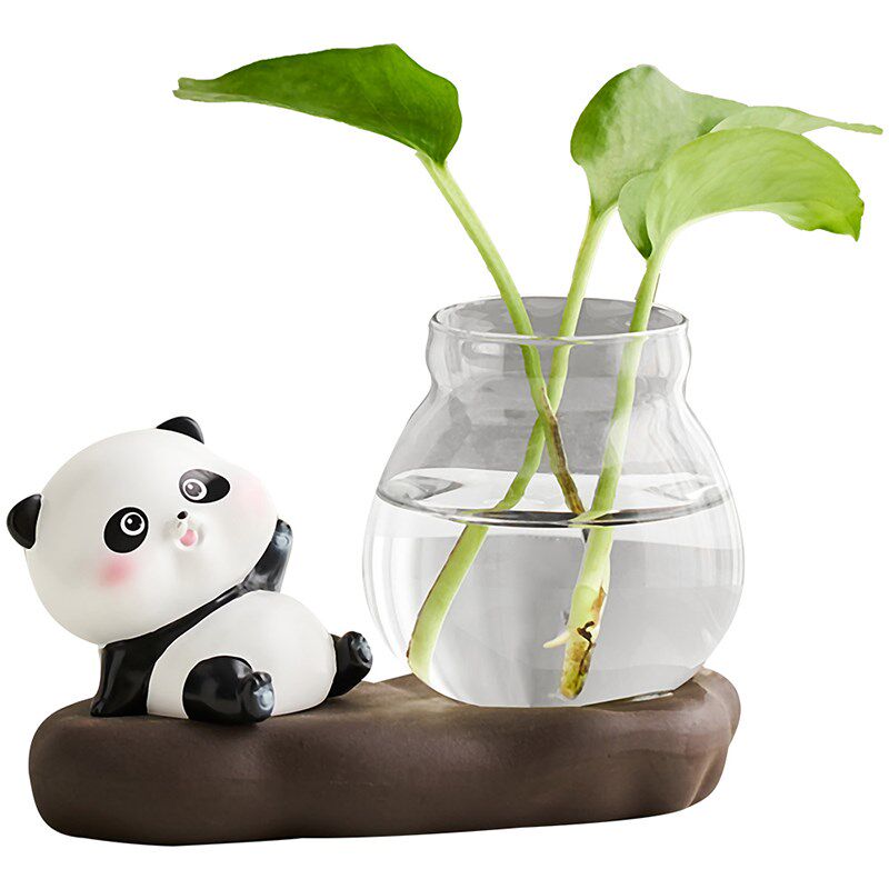 创意熊猫水培小摆件办公室好物女生电脑工位办公桌面装饰治愈解压