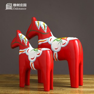 瑞典达拉红马木马摆件桌面家居客厅酒柜装饰品红色马饰品工艺品