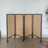 屏风折叠移动带滑轮竹编幼儿园小屏风玄关隔断宠物栅栏区角矮折屏