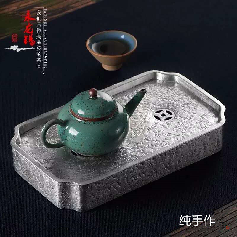 金属壶承纯锡茶承茶池干泡台茶洗建水功夫茶具长方形小茶盘茶席