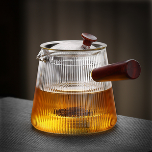 啓润侧把茶壶玻璃煮茶器耐高温泡茶壶木把单壶过滤功夫茶具套组