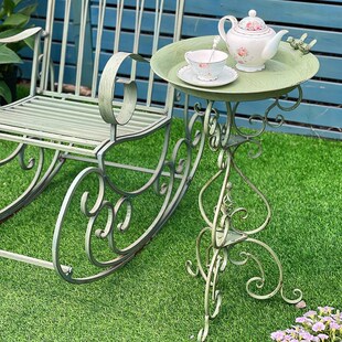 复古风庭院落地式铁艺喂鸟器荷叶三脚花架法式阳台客厅装饰花架