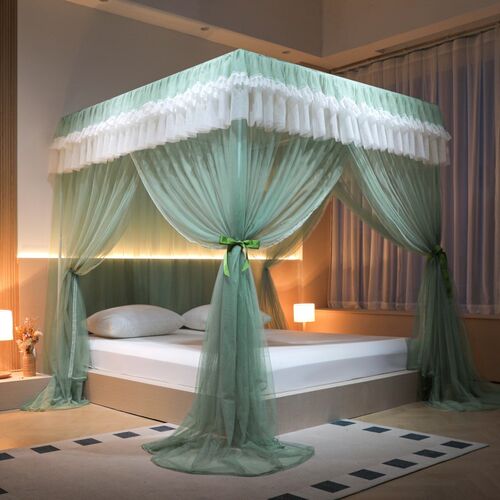 新款加密帐纱防蚊宫廷落地蚊帐三开门卧室2m双人家用加厚烤漆支架