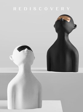 现代蒙眼黑白人物树脂工艺品样板房间抽象艺术雕塑摆件桌面装饰品