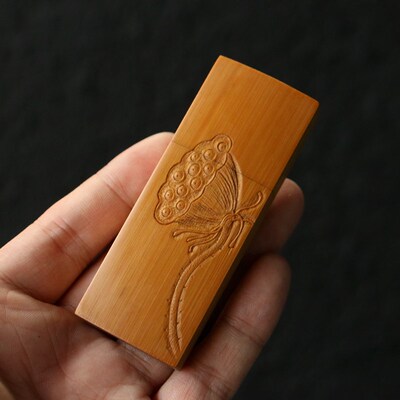 精品纯手工雕刻莲蓬图老玉竹牙签盒竹雕竹制把玩小把件牙签筒送礼