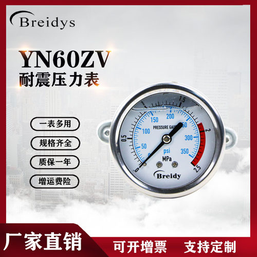 YN60ZV压力表轴向带支架压力表不锈钢压力表气压表水压表0-1.6MPa