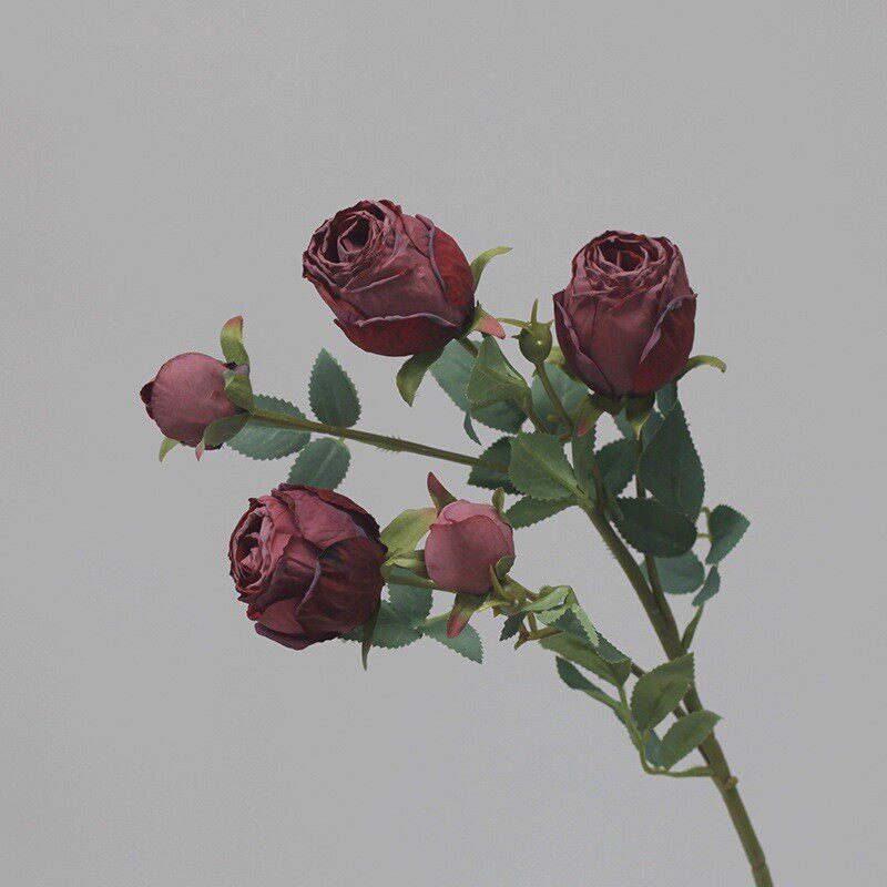 5头焦边玫瑰复古仿真花绢花装饰假花仿干花家居软装枯萎干枯婚庆