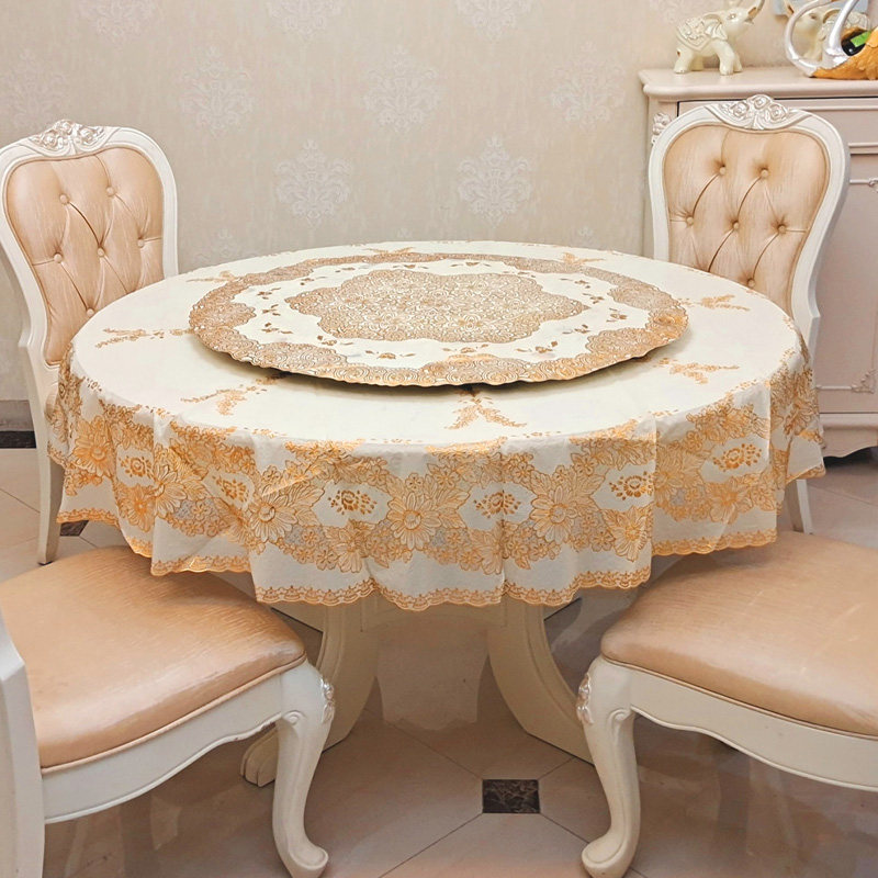 大圆桌布防水防油免洗带转盘圆形欧式家用桌布PVC塑料防烫餐台布