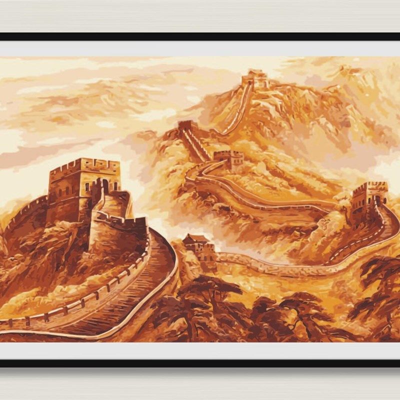 数字油画diy手工填色客厅装饰画私人手绘填色大幅万里长城油彩画