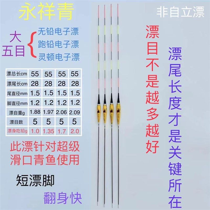 永祥青 大五目电子漂(不能自立)无铅漂跑铅漂灵顿漂水无影夜光漂