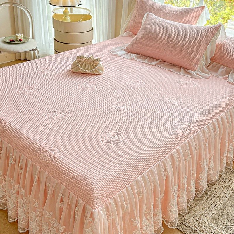 新款夏季类冰丝凉席三件床裙款高级感花边可机水洗空调软席子,床上用品,冰丝席,淘宝优惠券,粉丝福利购,淘宝优惠卷