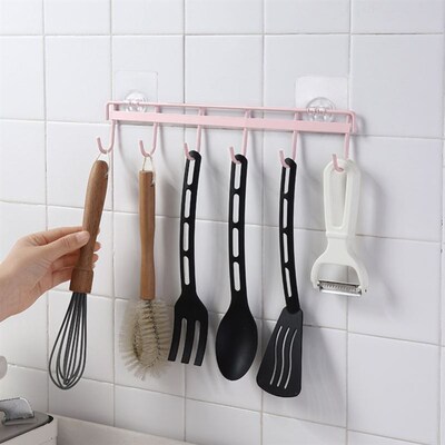 kitchen hook non-trace glue six hooks wall hanging steel