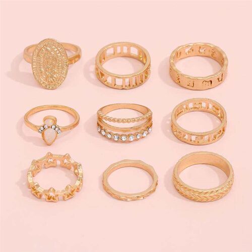Ring Pentagram Alloy Female Knuckle Ring Water Drop 9 Piece