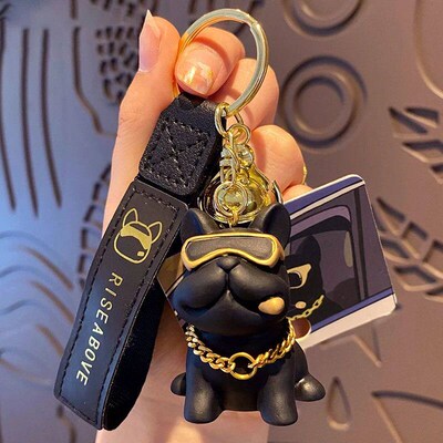 Cute Dog Bulldog Keychain Bag Pendant Resin Fighting French