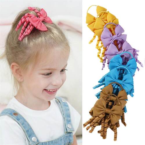 Baby Girls Back To School Ribbon Curly Hair Bow with Ties Ro