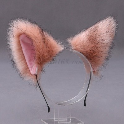 Women Realistic Long Furry Animal Cat Ears Headband Lolita K