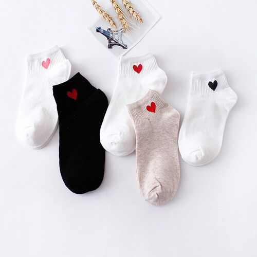 10pcs=5pairs Women Short Socks Red Heart Cute College Fresh