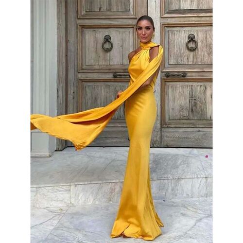 Elegant Solid Ribbon Women Halter Dress Off Shoulder